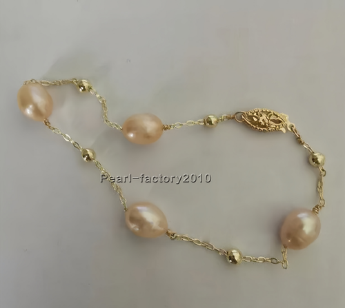 AAA Akoya Real Natural pink Pearl Bracelet 14k 7.5-8" - Picture 3 of 3