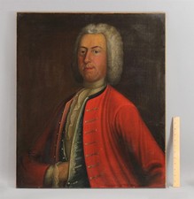 Antique 18thC English-School Folk Art Royalty Aristocrat Portrait Oil Painting