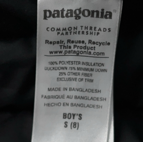 Patagonia Down Sweater Boys S (8) Black Puffer Full Zip Jacket Long sleeve - Picture 6 of 13