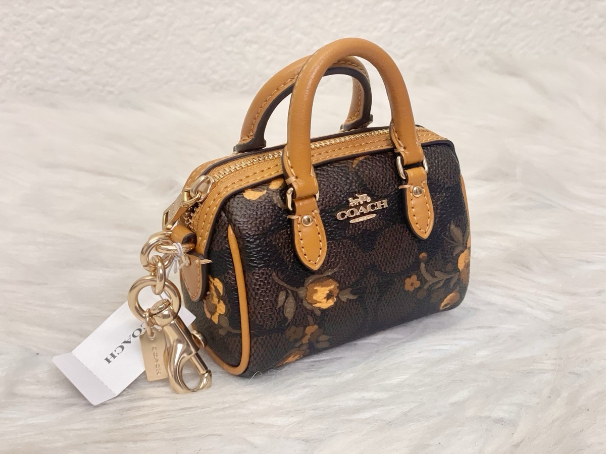 Coach Mini Rowan Bag CharmIn Signature Canvas With Floral Print