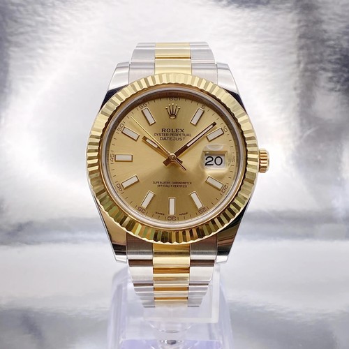 Rolex Datejust II 116333 Yellow Gold Steel Champagne Dial Automatic Mens Watch