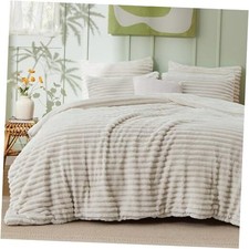 Fluffy Comforter Set Size - Super Soft Faux Fur Bed Set Linen, King 02 - Linen
