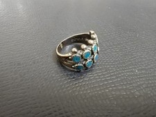 Vintage Native American Zuni Snake Eyes Turquoise Band Ring Size 7.5