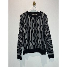 Vintage Alan Stuart 3D Knit Sweater Mens M Gray Black White Coogi Style USA Made