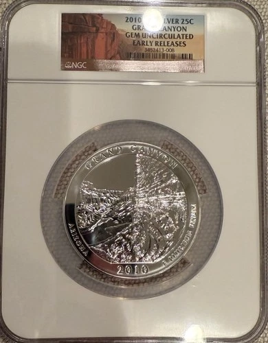 2010 5oz Silver 25c Grand Canyon - GEM UNCIRCULATED EARLY RELEASES - NGC