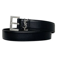 Saint Laurent YSL Monogram CASSANDRE Logo Belt Black Silver 634437 139891586