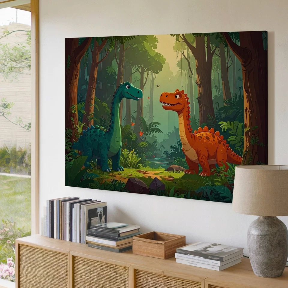 帆布墙艺术充满活力的数字插图两个友好的恐龙在一个 — 第 3/4 张图片