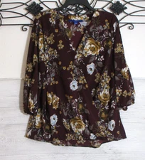Apt.9 Women's Top Size L Long Sleeve Multicolored Floral Round Neck
