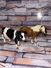 Schleich Black White Holstein Dairy 2000 Cow & 2003 Brown Horse Animal Farm Life