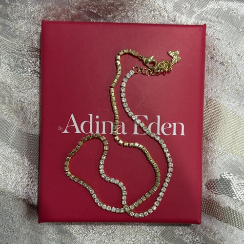 Adina Eden 14k Gold Plated CZ Tennis Choker Necklace, Adjustable