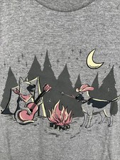 Lincoln Outfitters Dog Camping T Shirt Womens XL Gray Campfire Graphic Cute NWT
