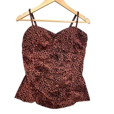Assets by Spanx Leopard Print Ruched Tankini Swim Top Size Large