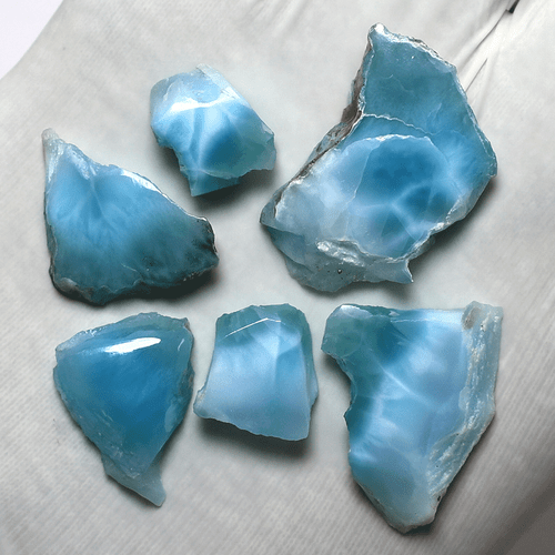 Set 6 Stck. Dominikanische Natürliche Larimar Platten Sammlerstück Poliert Edelstein Kristall Scheibe - Bild 12 von 13
