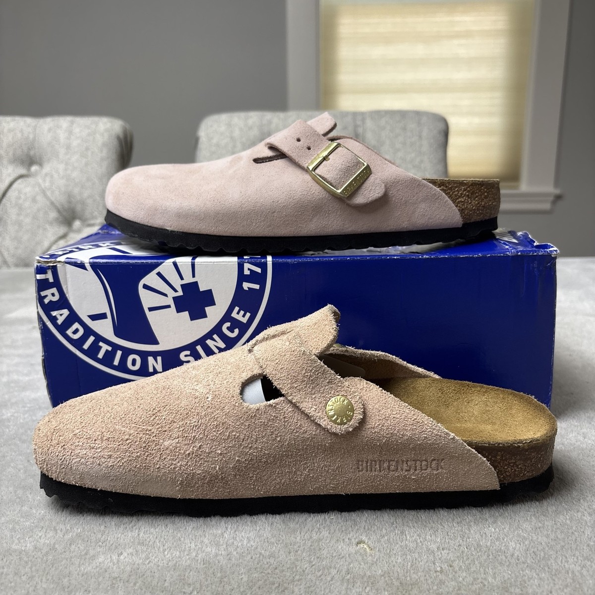 Birkenstock Boston BS Shoes Womens Size 7 Rose Suede Leather