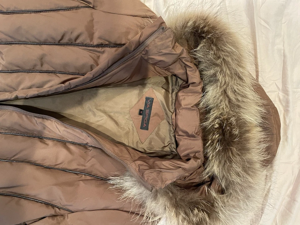 Via Spiga Mujer Abrigo Largo Invierno con Capucha Desmontable. Talla M, Marrón Foto 2 de 4