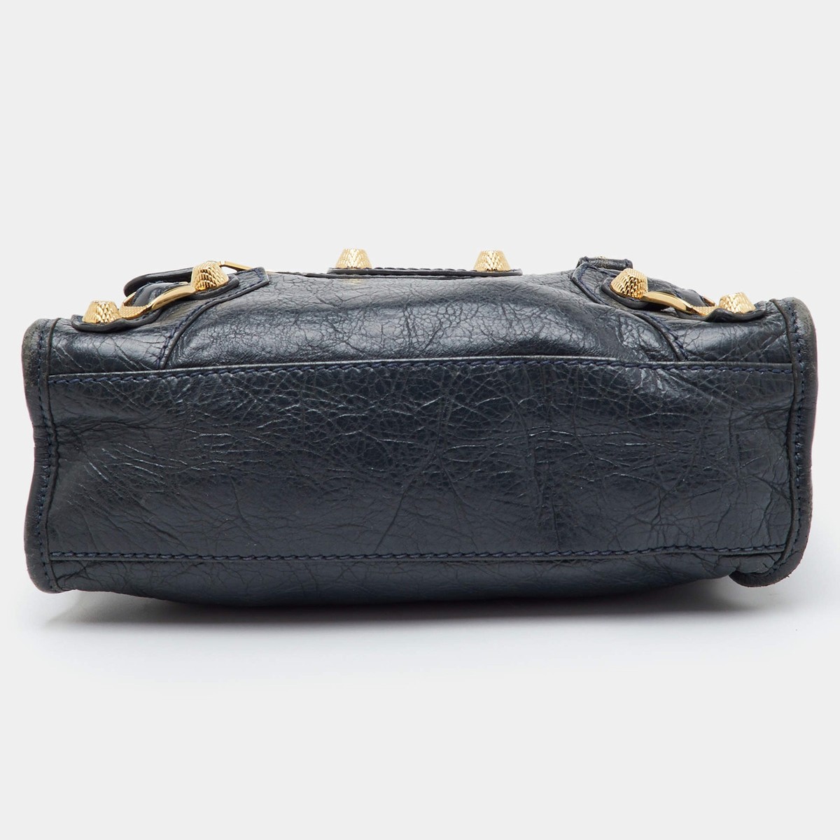 Balenciaga Dark Grey Leather Mini Classic Metallic Edge City Bag 