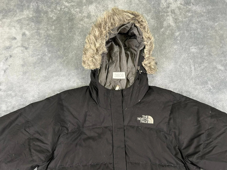 THE NORTH FACE 550 DOWN PUFFER GIRLS JACKET LARGE BLACK HOODED FAUX FUR - Image 2 of 4