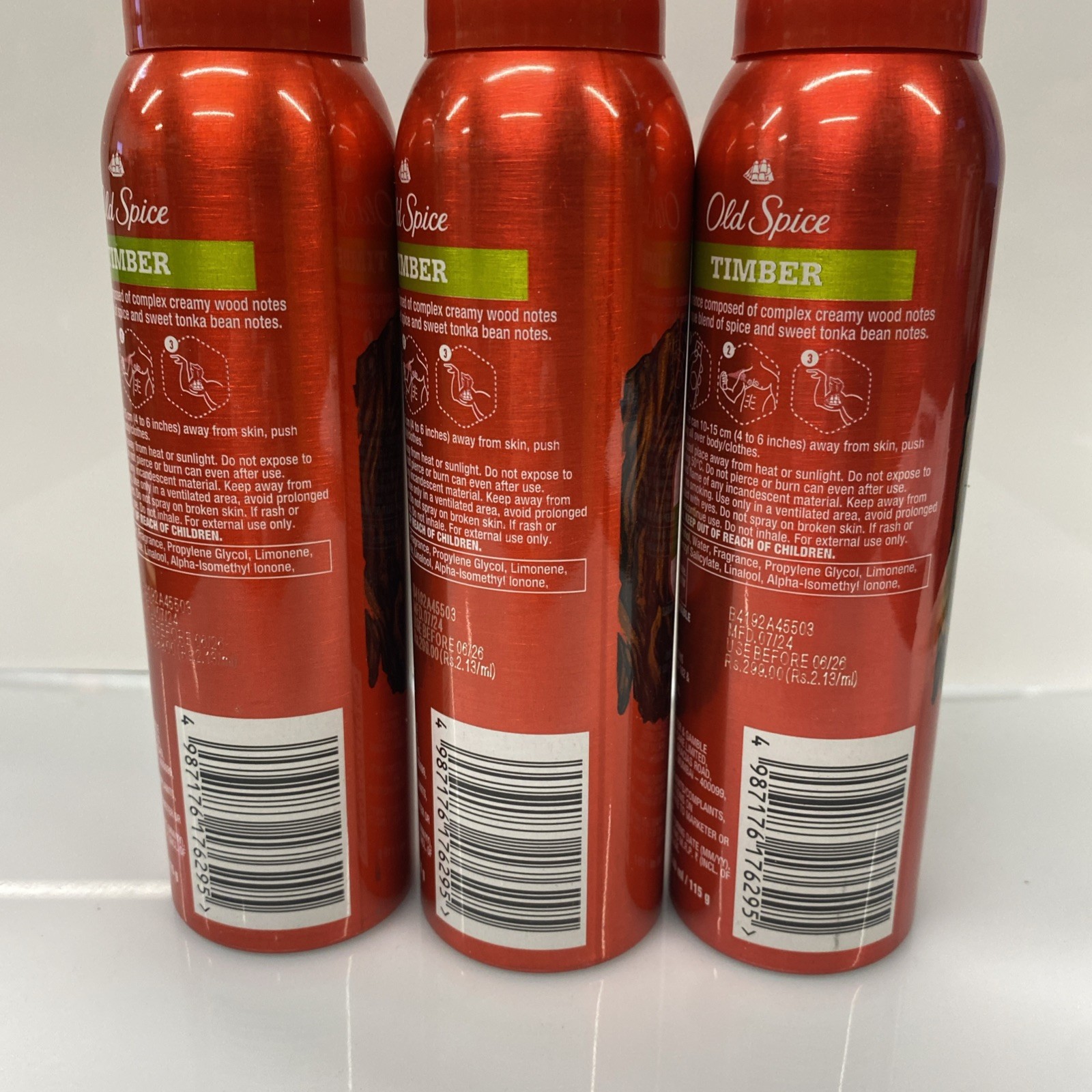3X Old Spice TIMBER 24-Hr Deodorant Body Spray, 4.73 Oz
