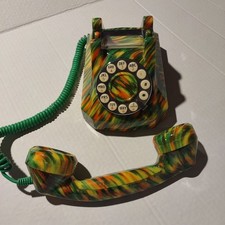 Modern Touch Tone, Digitone Phone w/ vibrant Swirled Green  Orange Design