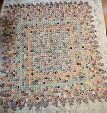 Vintage Yo-Yo quilt 72" x 78 Scalloped Colorful Preserved Hand Stitched Flawless