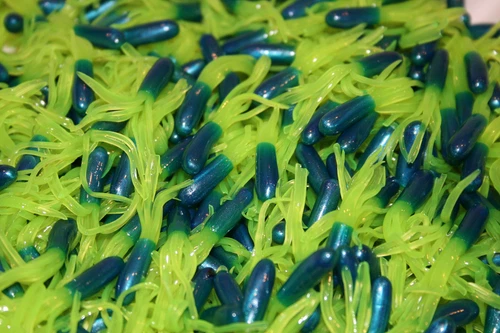 40 pk 1.5" Blue / Chartreuse Crappie Fishing Tube Jig Skirts Perch Bluegill
