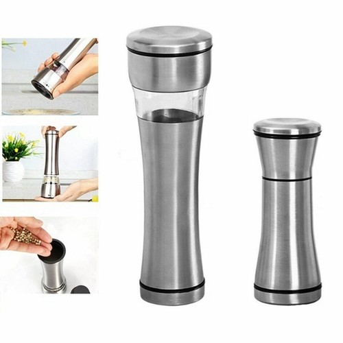 Salt and Pepper Grinder Set Stainless Steel Glass Shaker Adjustable Mill Coarse - Picture 2 of 15