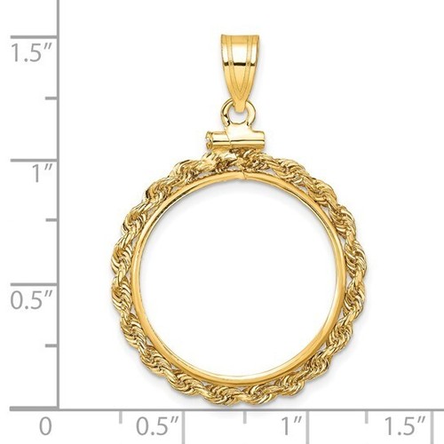 REAL 14K Gold US $5 Indian Half Eagle Screw Top Rope Chain Coin Bezel Pendant - Picture 7 of 10