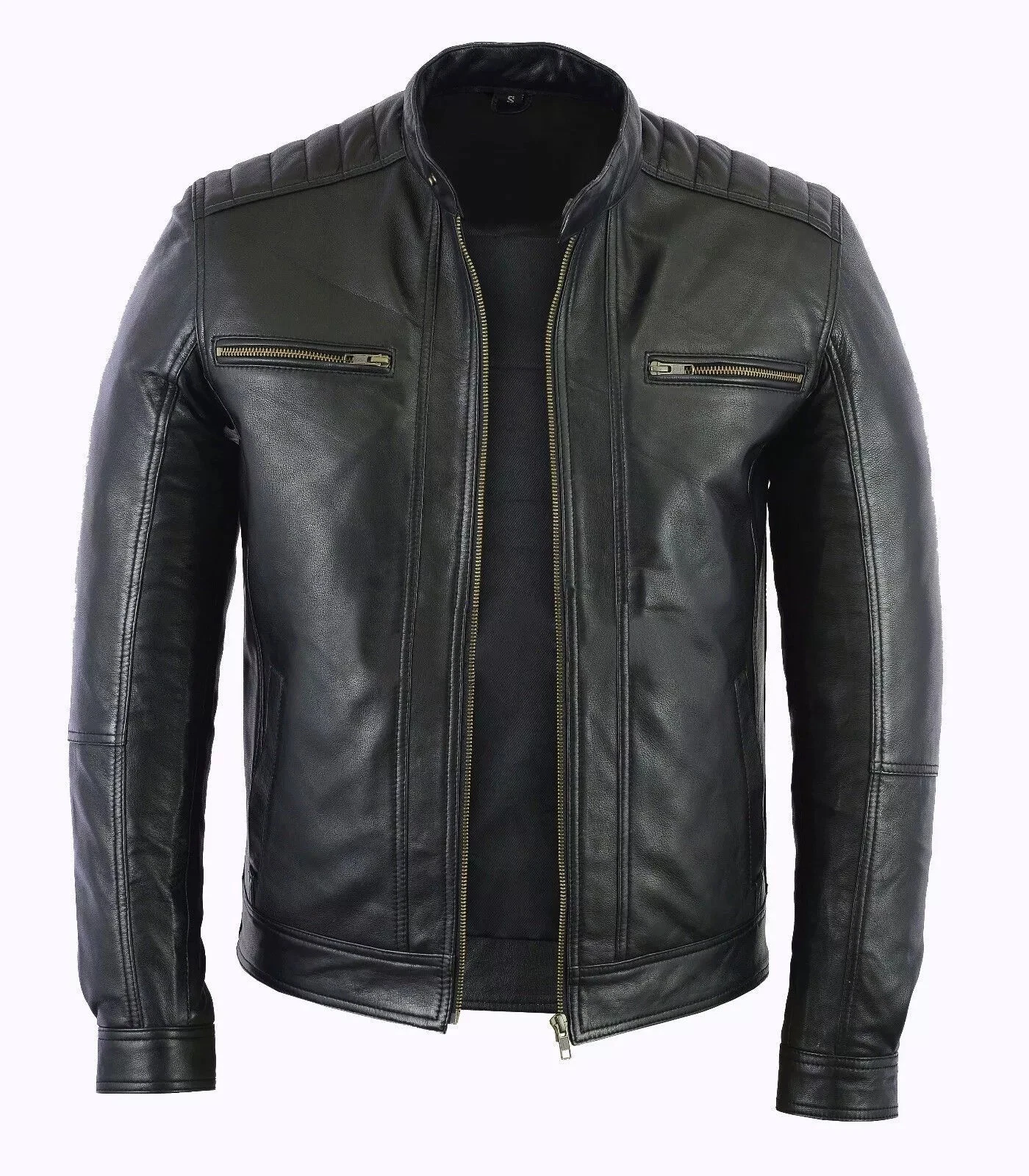 Mens Fashion Real Leather lambskin Leather Biker Style Motorcycle Jacket