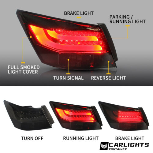 VLAND LED Headlights + SMOKED Tail Lights For 2008-2012 Honda Accord Sedan EX LX - Picture 8 of 14
