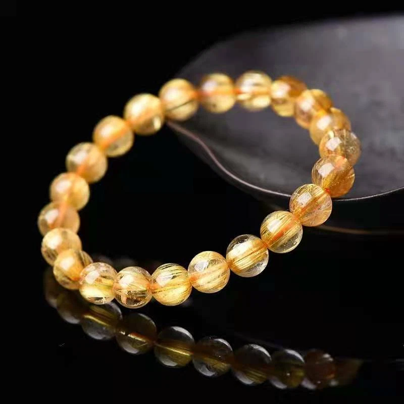 8mm Natural Gold Rutilated Quartz Crystal Round Beads Bracelet AAAAA - Image 4 of 4