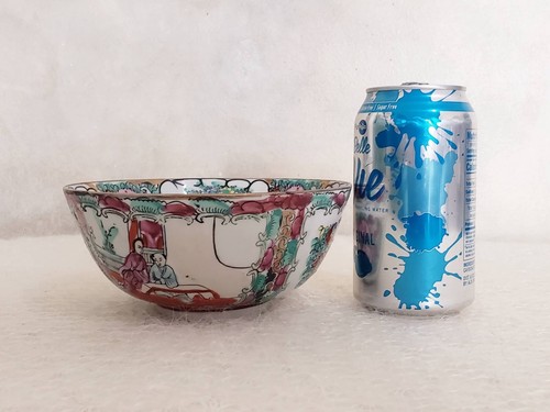 Tazón chino medallón rosa porcelana vintage pintado a mano exportación china - Imagen 5 de 8