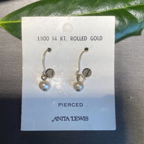 Vintage 14K Rolled Gold Pearl Earrings Estate Jewelry Pre-Owned Petite - Picture 9 of 20