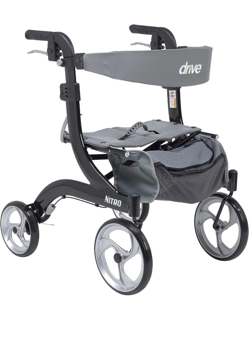 Drive Medical RTL10266BKH, Nitro Foldable Rollator Walker & Seat, Hemi