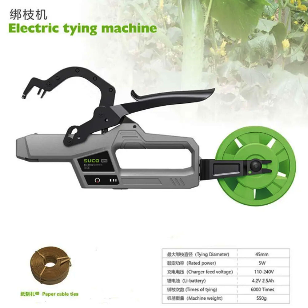 Electric tying machine plant tape tool for grapes and other vining vegetables