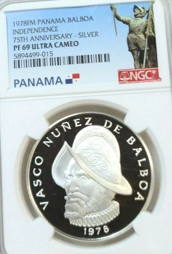 1978 PANAMA SILVER BALBOA INDEPENDENCE ANNIVERSARY NGC PF 69 ULTRA CAMEO SCARCE