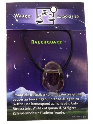 Sternzeichen WAAGE     Sternstein Rauchquarz gebohrt am Lederband Geschenk Verp.