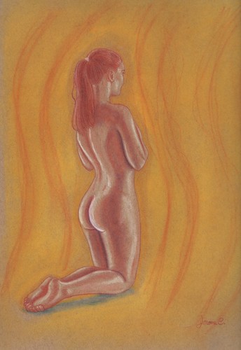 female figure drawing pastel and colored penci artist Jerome Cadd "Fire Embrace" - Picture 3 of 3