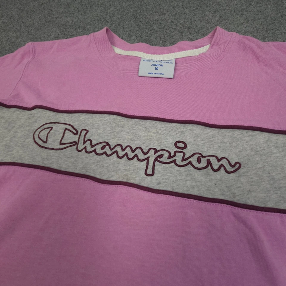 Champion Shirt Kids 10 pink T Shirt short sleeve cropped logo cotton size 10 - Image 2 of 4