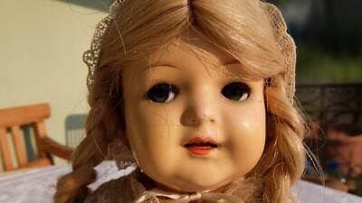 Alte Puppe  m. bewegl. Augen+ geöffneter Mund+ Echthaar,  Sonneberg ?,  42 cm