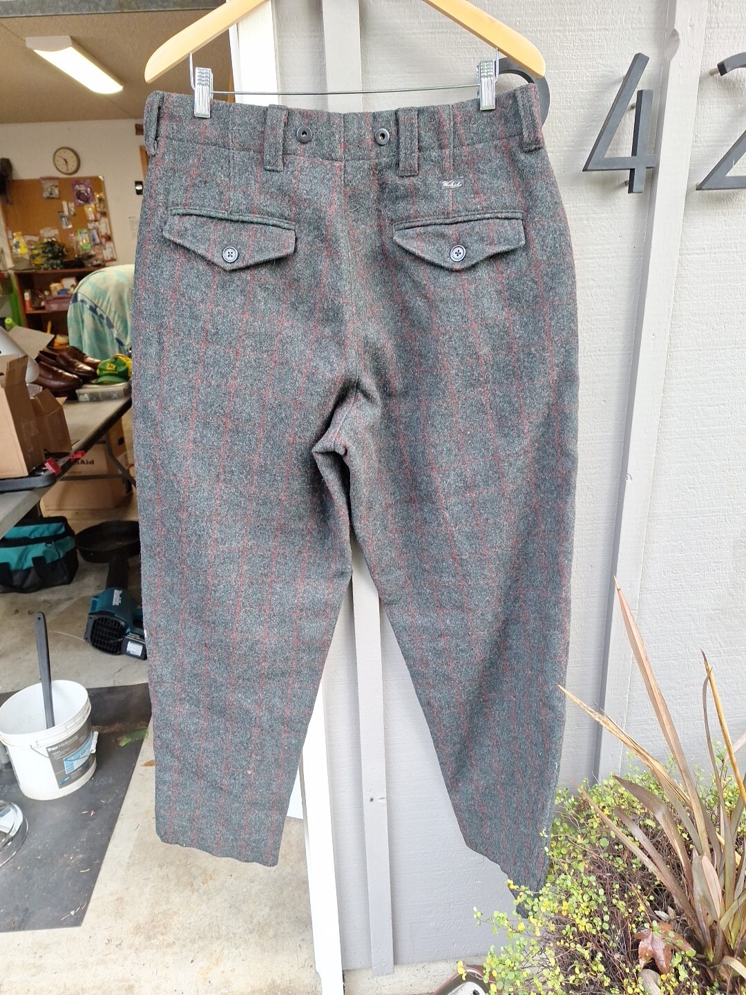 Vintage Woolrich Malone Wool Hunting Pants Mens 36 Windowpane Plaid, Un