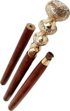 Antique Vintage Brass Golden Head Handle Wooden Walking Stick Cane Handmade Gift