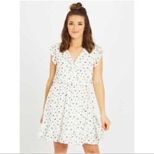 Altar'd State White Gray Starlight Faux Wrap Ruffle Detail Dress