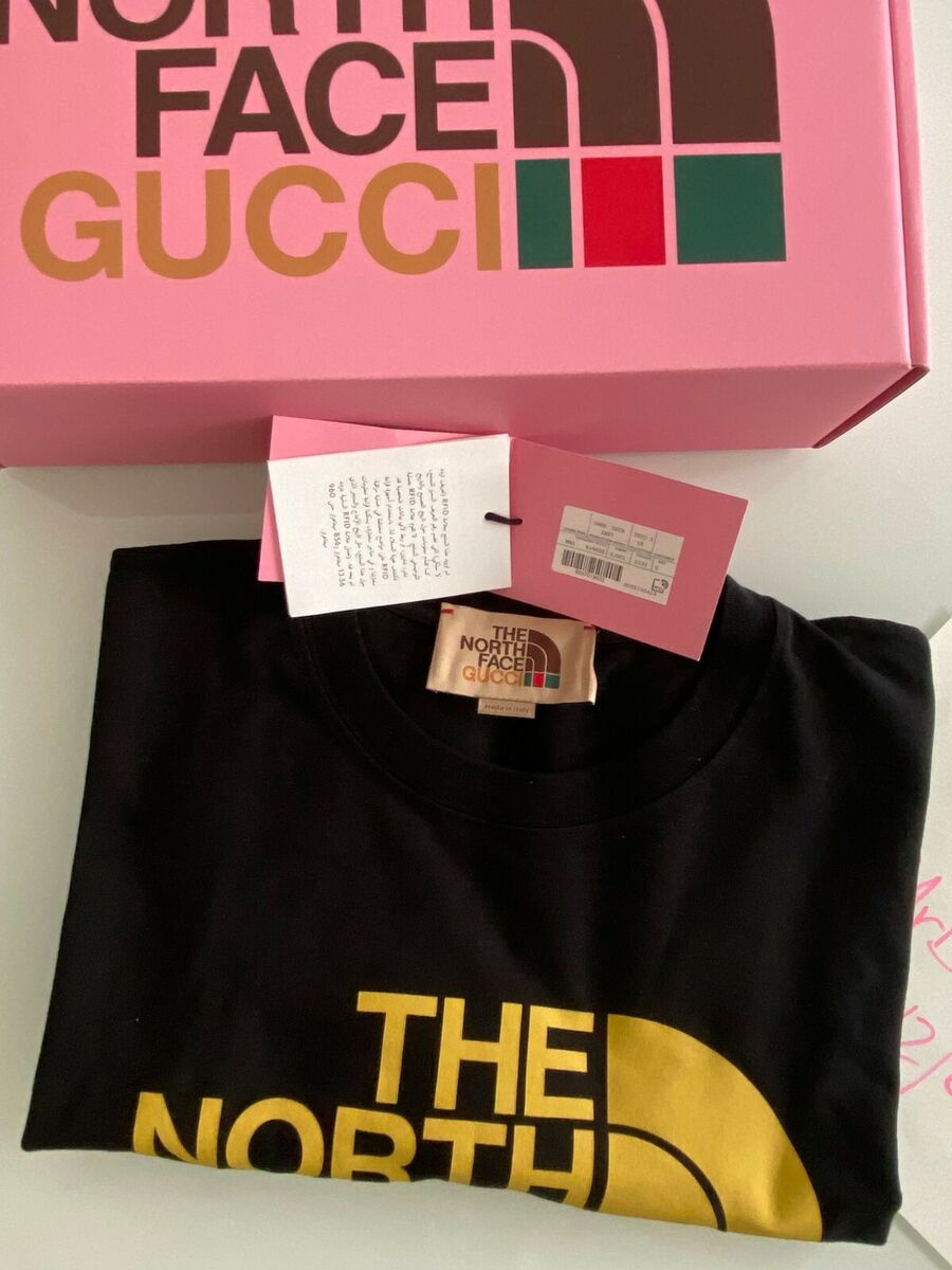 BRAND NEW GUCCI x THE NORTH FACE Logo T-shirt SIZE S OVERSIZE BLACK YELLOW