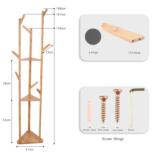Bamboo Entryway Shoes Storage Rack Coat Hanger Standing Shelf Hall Tree Hooks AU - Picture 14 of 18