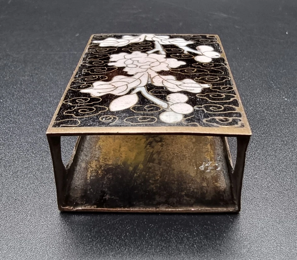 ANTIGUO CLOISONNE JAPONÉS Y ESMALTE COBRE SOPORTE C 1920 Foto 4 de 4