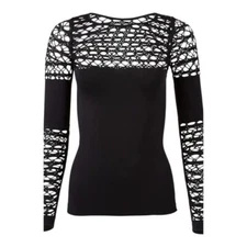 Venus Women's Seamless Fitted Cutout Long Sleeve Top - Black - Medium