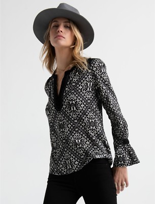 lucky brand black embroidered top