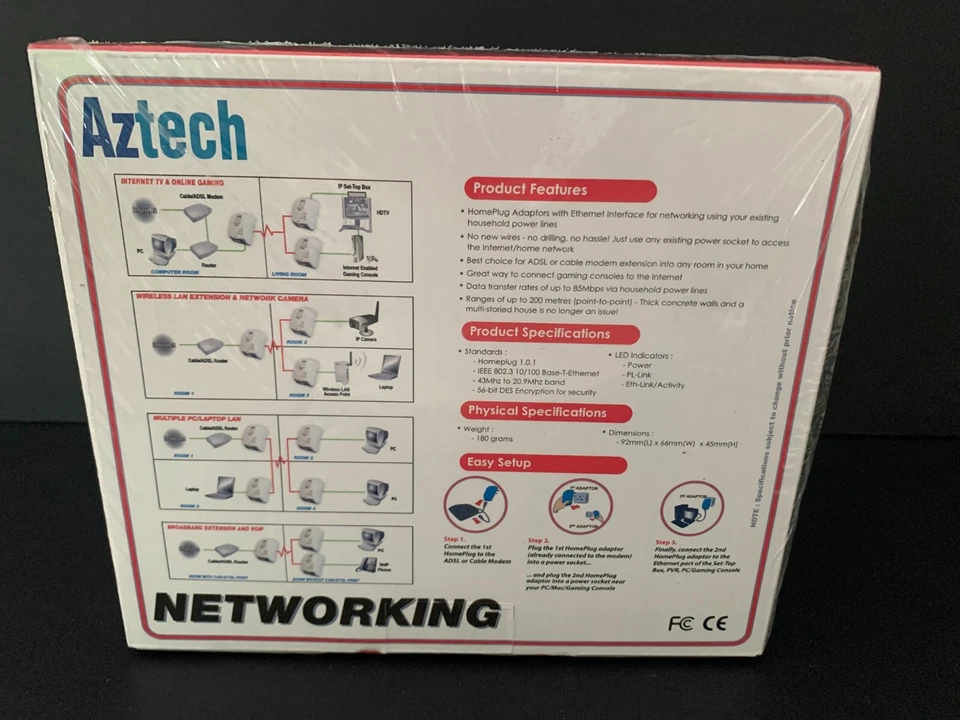 Aztech Powerline Networking Homeplug Turbo 85 Mbps Ethernet Adaptor HL105E 2 Pcs - Image 2 of 4
