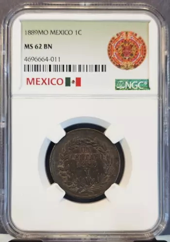 1889 Mo MEXICO 1 CENTAVO NGC MS 62 BN SCARCE HIGH GRADE BEAUTIFUL COIN