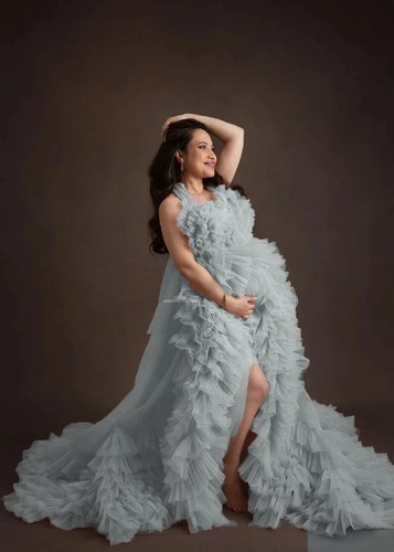 Netz Umstandskleid für Fotoshooting Rouge Tüll Umstandsmode Babyparty Kleid - Bild 9 von 34